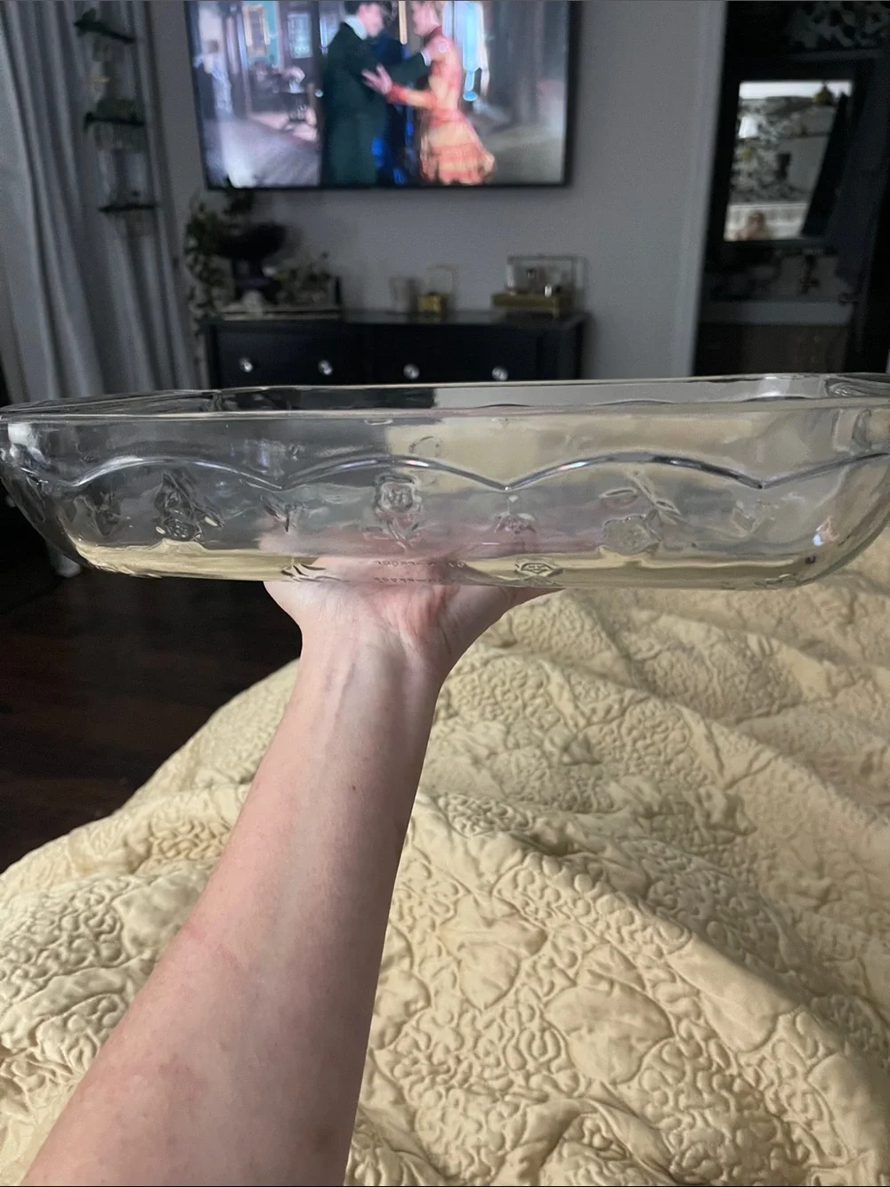 Vintage Embossed Glass Baking Dish with Floral Pattern